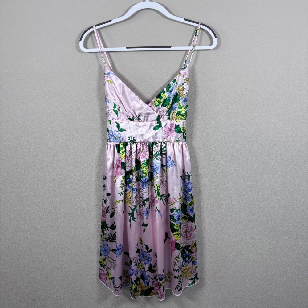 Y2K Babydoll Charlotte Russe Pink Satin Floral Mini Dress Fairycore Size 11